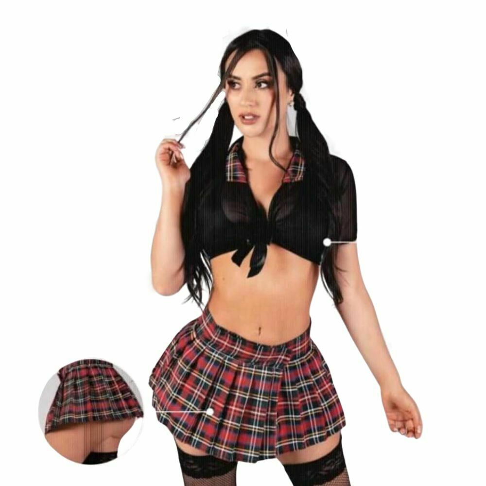 Disfraz Colegiala Sexy Con Blusa Negra Punto Pervertido