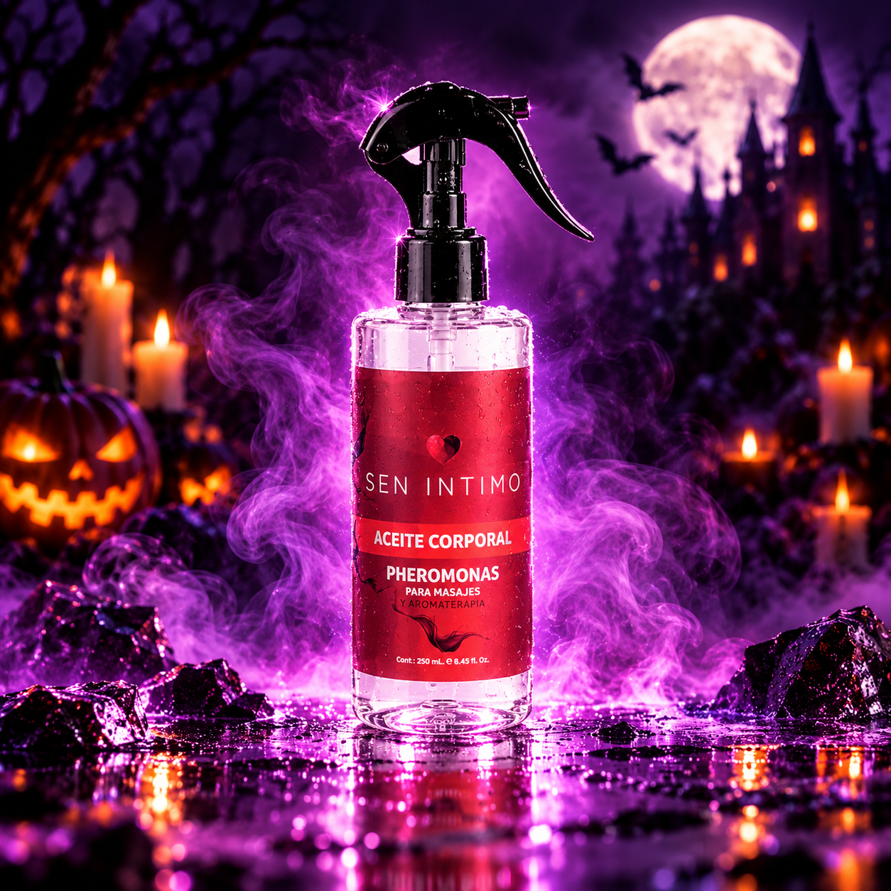 Aceite corporal en noche de Halloween
